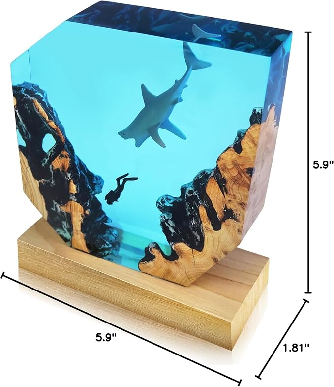 Epoxy Resin Shark Lamp, Ocean Night Light,Artistry Home Decor Bedside Nightlight, Unique Resin Lighting, Nightstand Decorations for Bedroom, Suitable for Holidays(Shark Lamp)