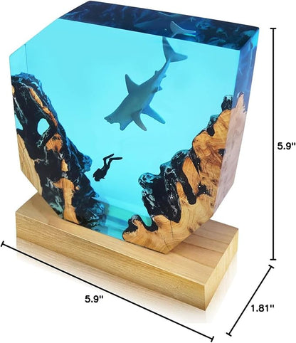 Epoxy Resin Shark Lamp, Ocean Night Light,Artistry Home Decor Bedside Nightlight, Unique Resin Lighting, Nightstand Decorations for Bedroom, Suitable for Holidays(Shark Lamp)