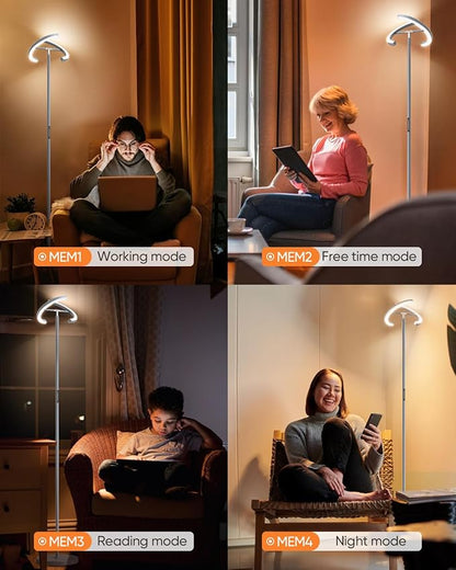 SIBRILLE Silver Floor Lamps for Living Room, Stepless Dimmable Standing Lamp with Touch Remote Control, 22W Rotatable LED Floor Light Tall Uplighter for Bedroom Office, 69'' Modern Room Light