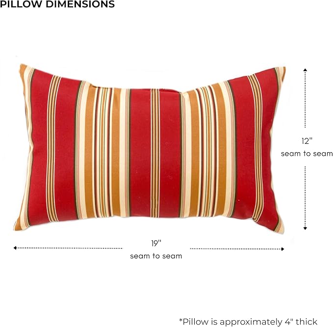Set of 2 Outdoor Throw Pillows 19 x 12 Inch – Reversible Rectangle Patio Accent Pillows – Weather-Resistant Polyester Fabric – Eco-Friendly Recycled Polyfiber Fill – Roma Stripe
