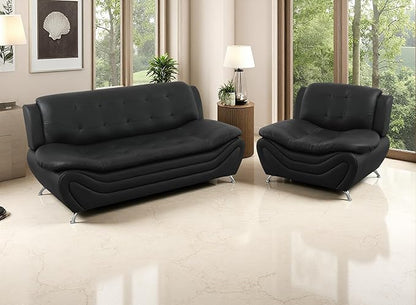 Living Room Furniture Sets, Faux Leather Sofa Couches Set, Black Sofa and Chair for Bedroom, Apartment, for Living Room