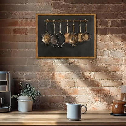 Framed Vintage Kitchen Canvas Wall Art, Farmhouse Pans Pictures Wall Decor Prints, Rustic Hanging Pots Paintings Poster Antique Home Decor Artwork for Dining Room Living Room 12x16 inch