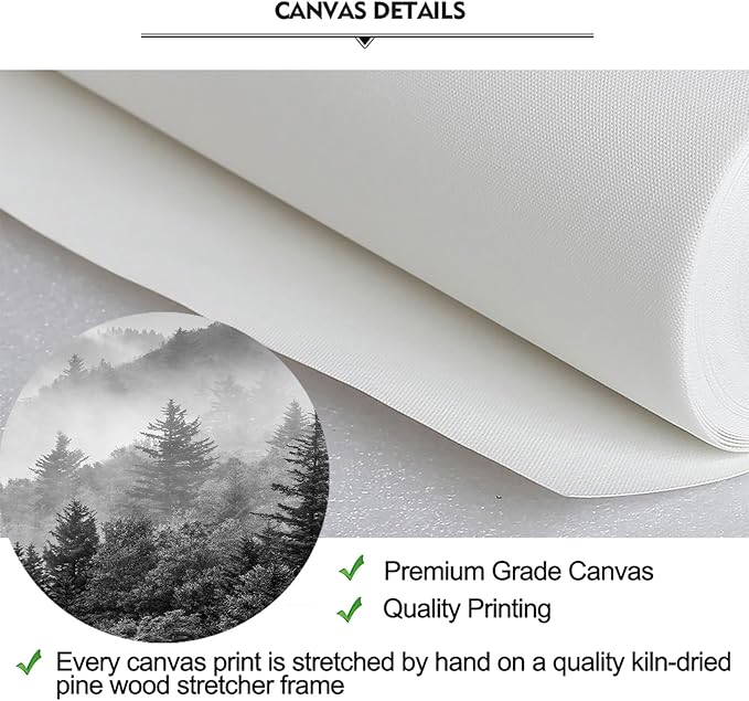 iKNOW FOTO 5-Piece X-Large Canvas Wall Art Set Black and White Misty Forest & Evergreen Trees Landscape Picture Prints Stretched Ready to Hang for Living Room 16x40 Each Panel