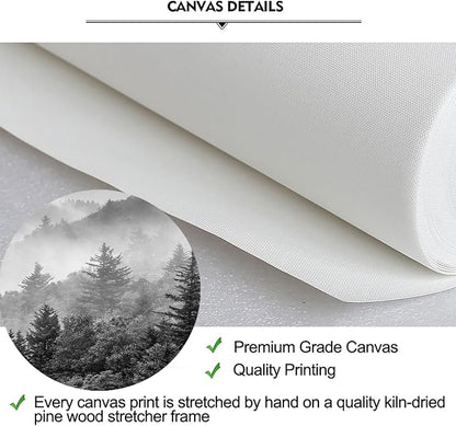 iKNOW FOTO 5-Piece X-Large Canvas Wall Art Set Black and White Misty Forest & Evergreen Trees Landscape Picture Prints Stretched Ready to Hang for Living Room 16x40 Each Panel