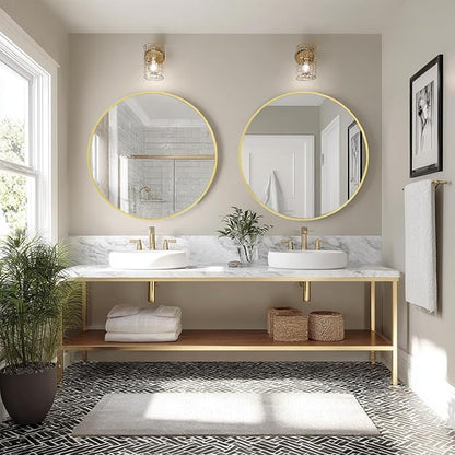 Sunniry Gold Round Mirror 24 inch, 2 Pack Gold Circle Mirror, Round Bathroom Mirrors Metal Frame for Bathroom, Bedroom, Living Room, Hallway.