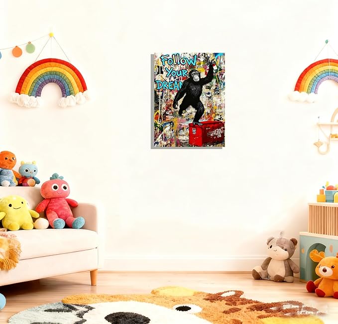 12x16 Graffiti Street Art Gorilla Canvas Wall Decor Urban Pop Funny Picture Monkey Framed Gallery Street Posters Teen Boys Bedroom Pictures Kids Room Prints Men Office Home Decoration