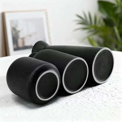 Black Ceramic Flower Vases Set of 3, Valentine's Day Gift Vases with Vertical Stripe Texture, Modern Decorative Vases for Dried Flowers, Home Decor Vases for Living Room Bedroom Kitchen Shelf