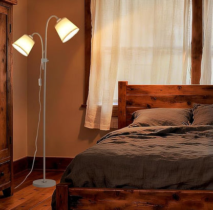 Floor Lamp, Industrial Metal Floor Lamps for Living Room with Adjustable Bendable 2 in 1 Reading Table Lamps for Living Room Bedroom Office (W2+Linen)