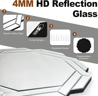 Modern Luxury Decorative Mirror with Beveled Edge,23.6" Octagon Wall Mirror, HD 1:1 Real Reflection, Shatterproof & Velvet Backed, Decor Mirror for Bathroom Living Room Entryway Bedroom ﻿
