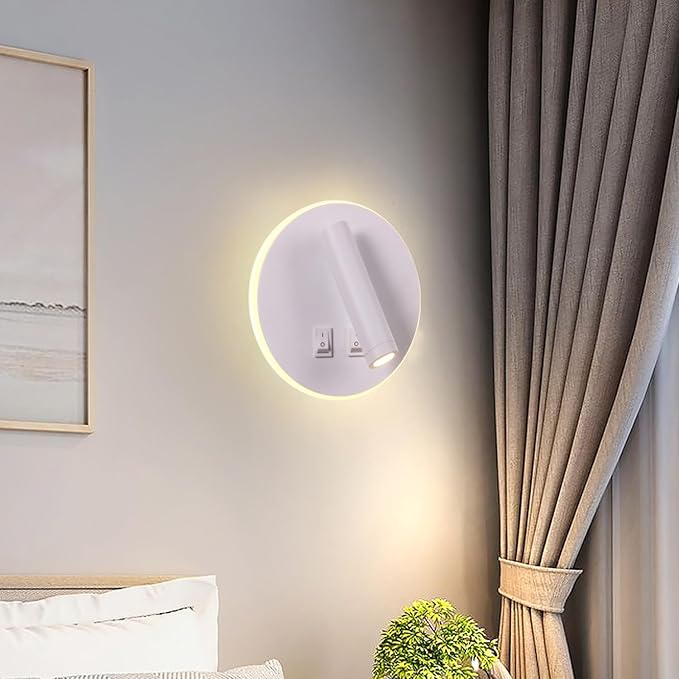 Wall Wash Light White Bed LED with Interior Wall Adjustable Spotlight Reading lamp Wall lamp for Hallway Bedroom Stairs Hotels Indoor Bedside Lamp 3000K (3W + 9W)