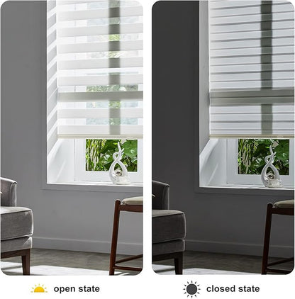 Persilux Custom Size Cordless Zebra Blinds for Windows Free-Stop Roller Windows Shades Dual Layer Light Control for Day and Night, Light Filtering Sheer Shades for Home and Bedroom Cream