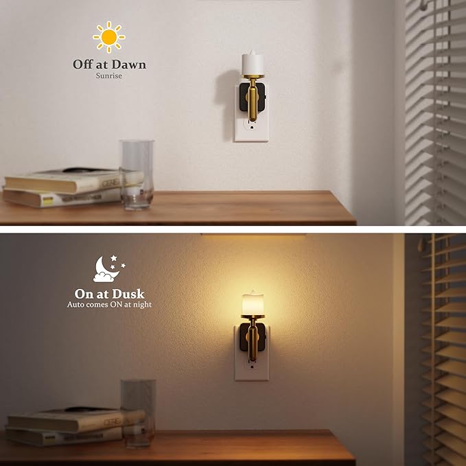 JandCase Candle Night Light, Night Lights Plug into Wall, 3000K Soft White, 0-100LM Adjustable Brightness, Dusk to Dawn Sensor NIghtlight for Dinning Room, Living Room, Bathroom, Hallway
