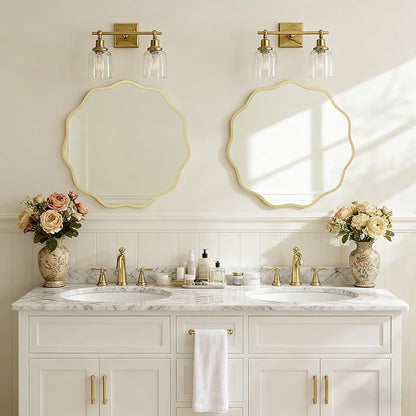 HOMECOOKIN 24" Wavy Round Wall Mirror, Gold Scalloped Circle Mirror Edge Round with Metal Frame, Modern Decorative Hanging/Leaning Mirrors for Bathroom, Hotels, Hallway, Entryway, Vanity, Office