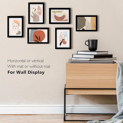 KINLINK 5x7 Picture Frame Black Set of 6, Wooden Photo Frames Matted 4x6 with Plexiglass for 4x6 with Mat or 5x7 without Mat for Table and Wall Display