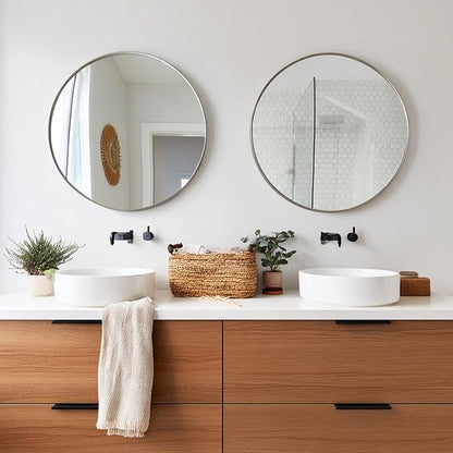 Sunniry 2 Pack 20 inch Silver Round Mirror, Silver Circle Mirror, Round Bathroom Mirrors Metal Frame for Bathroom, Bedroom, Living Room, Hallway.