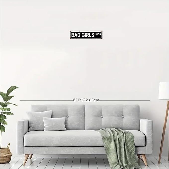 BAD GIRLS BLVD GIRLS WOMEN Metal Tin Street Sign Bar Cafe Garage Cave Home Room Wall Bathroom Farmhouse Garden Porch Patio Decor, 16 x 4 Inch