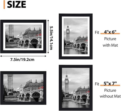 Fixwal 5x7 Picture Frame Set of 6 with Shatter Resistant Plastic Glass, Thin Border and Light Weight Photo Frames for Wall or Tabletop Display, Gift for Mother's Day, Father's Day, Graduation, Black
