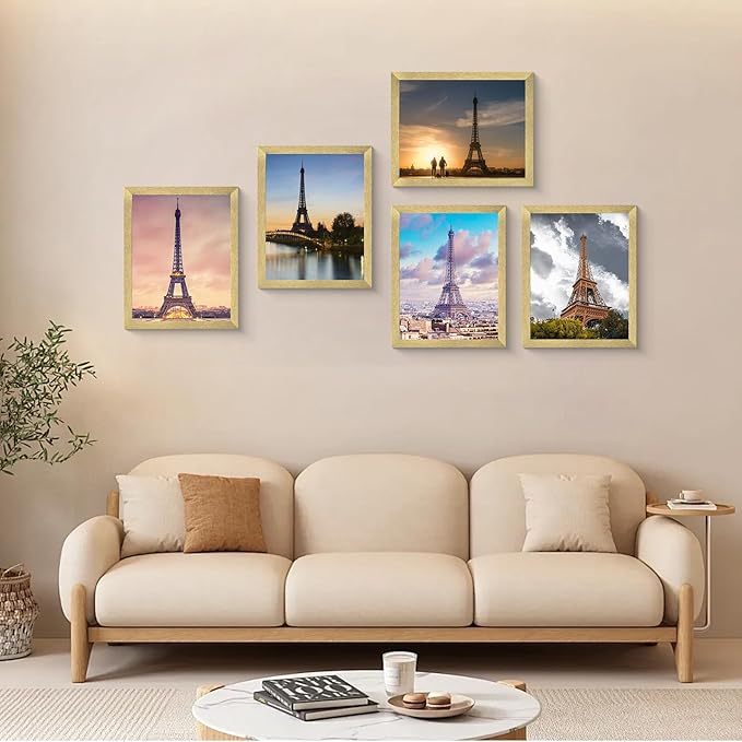 SESEAT 11x14 Picture Frame Set of 10, Display Pictures 8x10 With mat or 11x14 Prints Without Mat, Wall Mounting, Gold