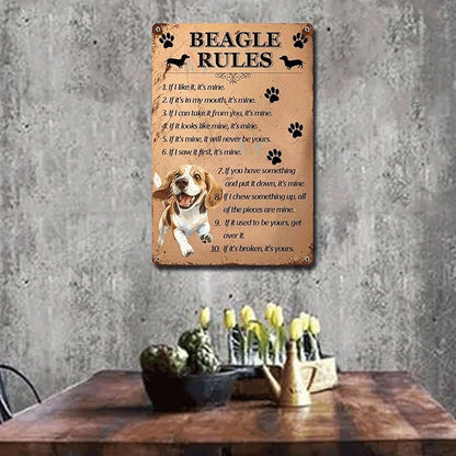 Metal Sign Tin Sign Vintage Wall Art Beagle Rules Tin Sig for Bar 12×16 Inches