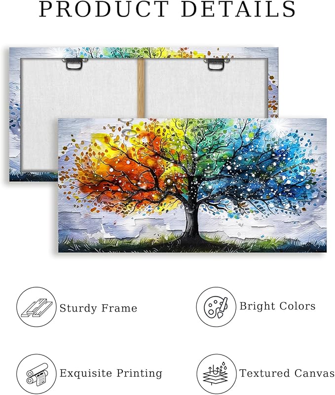 crmotu Tree of Life Large Wall Art for Living Room, Colorful Tree Abstract Art Prints Watercolor Canvas Painting, Modern Landscape Aesthetic Pictures Wall Decor for Bedroom Bathroom Office 29"X57"