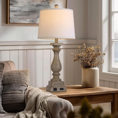 28" Tall Farmhouse Table Lamps Set of 2 with USB C+A Ports and AC Outlet, 3 Way Touch Control Rustic Bedside Lamp for Bedroom, Brown Vintage Nightstand Lamp for Living Room Office