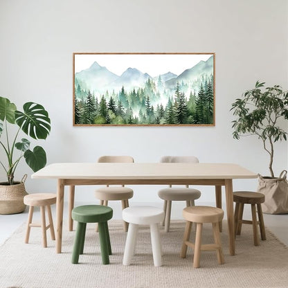 CHDITB Mountain Landscape Framed Canvas Wall Art(40"x20"), Boho Nature Forest Artwork Prints, Large Abstract Modern Green Pine Trees Art Decor for Bedroom Living Room Office