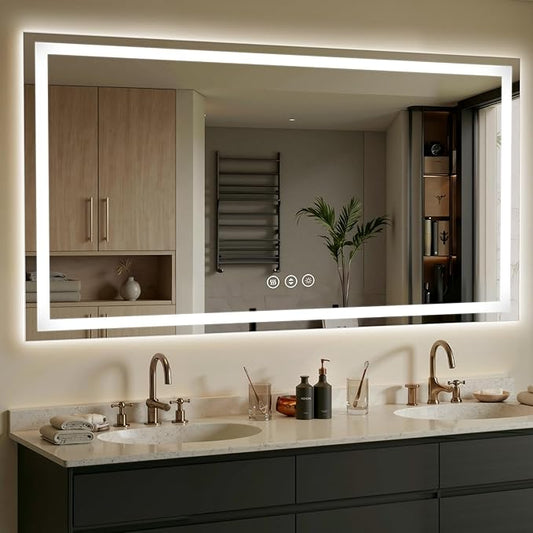 72X36 LED Bathroom Mirror with Lights, Anti-Fog, Dimmable - Lighted Bathroom Vanity Mirror with Front & Back Light, 3 Color Temperatures, Memory Function, Tempered Glass (Horizontal/Vertical)