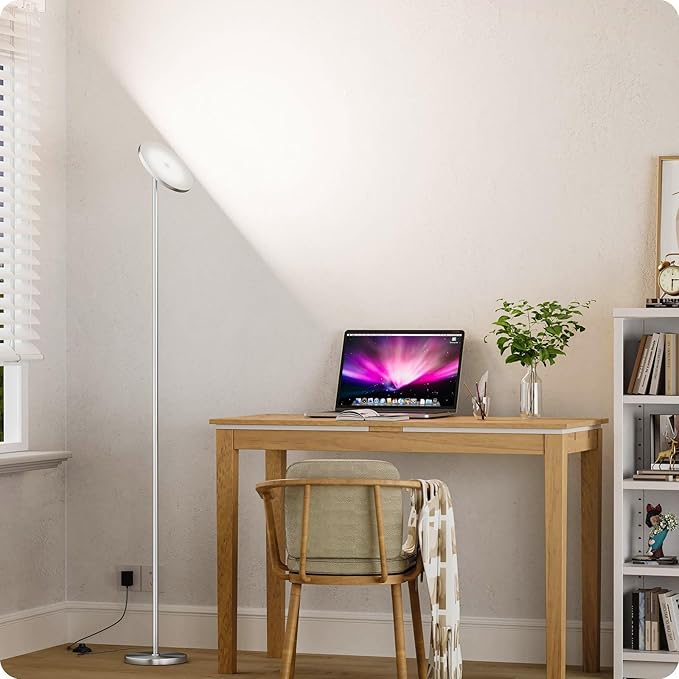 Dimmable Floor Lamp with Remote，Floor Lamps for Living Room Bedroom Office，Adjustable Brightness (10%-100%)and Color Temperature (3000k- 6000k )，Standing Lamp Tall Lamp with Foot Switch (nickel)