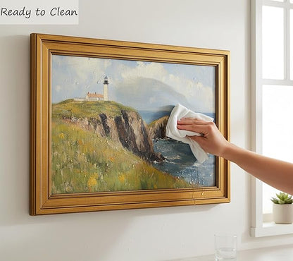 Vintage Gold Framed Canvas Wall Art, Island Lighthouse Poster Artwork, Nature Ocean Landscape Print Picture, Seascape Painting Wall Decor, for Living Room, Bedroom, Home Decoration, 16x24in