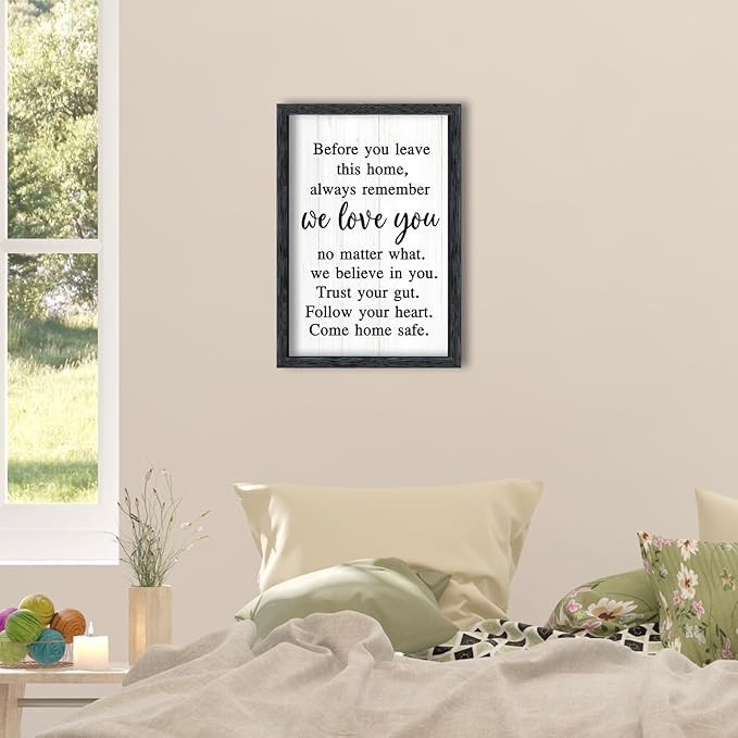 AuraPeak Before You Leave This Home Sign for We Love You Inspirational Quotes Laundry Room Living Room Wall Decor Family Entryway kitchen Wall Hanging Art (16"×10" Black)
