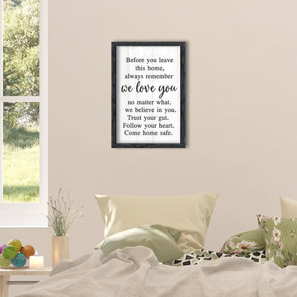 AuraPeak Before You Leave This Home Sign for We Love You Inspirational Quotes Laundry Room Living Room Wall Decor Family Entryway kitchen Wall Hanging Art (16"×10" Black)