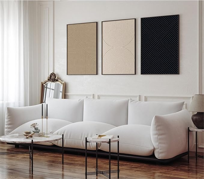 Abstract Modern Wall Decor Art Set of 3 Boho Neutral Canvas Wall Art Beige Minimalist Line Wall Art Decor Brown Black Art Modern Abstract Prints Pictures for Living Room Bedroom 24x36 Inch Unframed