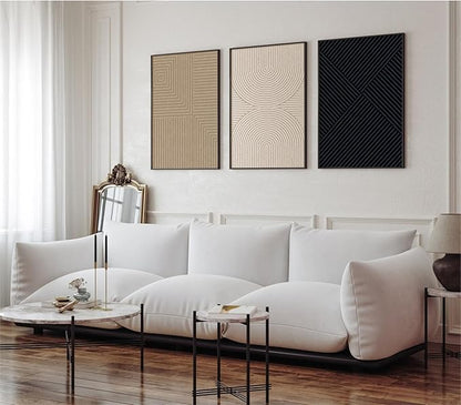 Abstract Modern Wall Decor Art Set of 3 Boho Neutral Canvas Wall Art Beige Minimalist Line Wall Art Decor Brown Black Art Modern Abstract Prints Pictures for Living Room Bedroom 24x36 Inch Unframed
