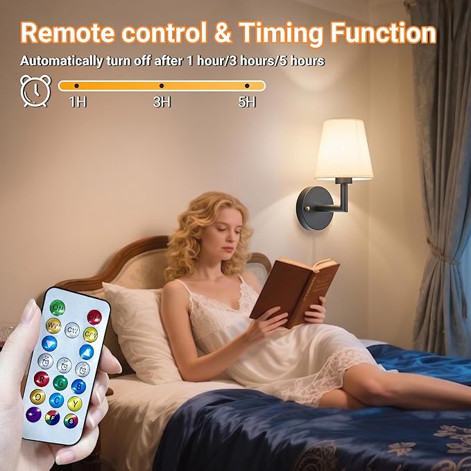 Nekhung Battery Operated Wall Sconces Set of 2, Wireless Wall Light with 10000mAh RGB Dimmable Magnetic Bulb, Rechargeable Wall Sconce with Remote Control for Bedroom Living Room