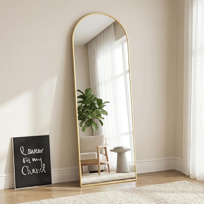 Sweetcrispy 58"x19" Arched Full Length Mirror, Full Body Mirror with Aluminum Alloy Thin Frame, Leaning or Standing, Suitable for Bedroom, Livingroom, Cloakroom, Gold