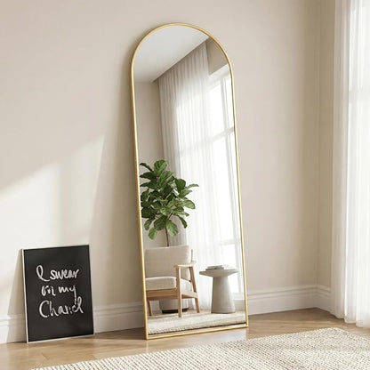 Sweetcrispy 58"x19" Arched Full Length Mirror, Full Body Mirror with Aluminum Alloy Thin Frame, Leaning or Standing, Suitable for Bedroom, Livingroom, Cloakroom, Gold