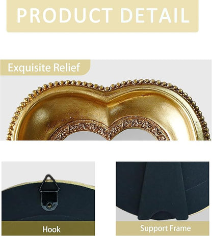 Golden Mini Vintage Mirror with Exquisite Relief Elegant Wall Decor for Bedroom Dresser Table Compact Resin Retro Design (Heart, 4.3X4.3)