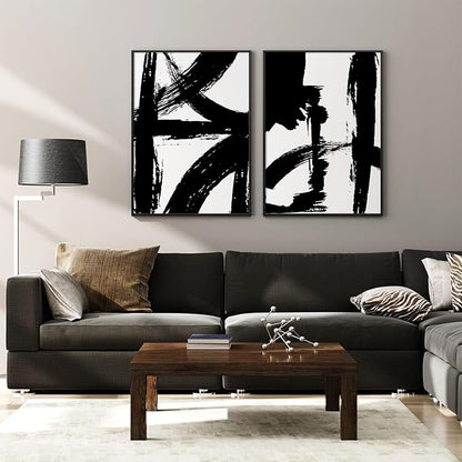 Tocliky Black and White Wall Art Abstract Modern Painting Minimalist Line Canvas Wall Art Decor Black And White Poster Abstract Artwork Prints for Living Room Bedroom 16x24 Inch Unframed Set of 2