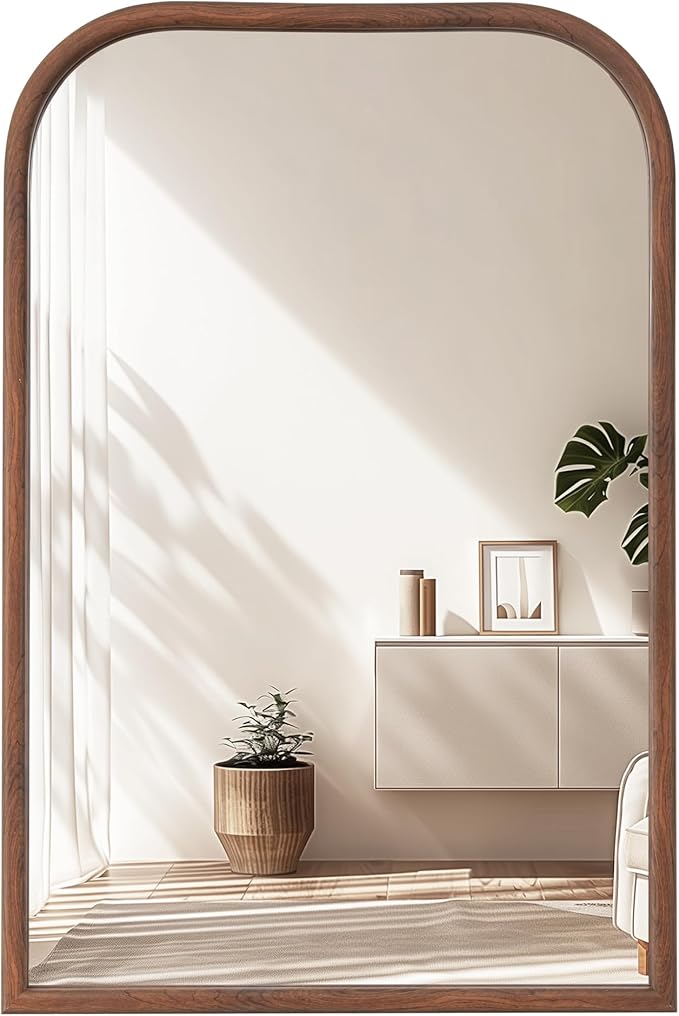 24"x36" Arch Wall Mirror Bathroom Mirror for Wall Mounted, Tempered Glass, Wood Grain Finish Frame Wall Mirror Decorative for Living Room Bedroom Entryway, Walnut