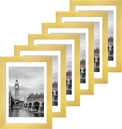 Fixwal 4x6 Picture Frame Set of 6 with Shatter Resistant Plastic Glass, Thin Border and Light Weight Photo Frames for Wall or Tabletop Display, Gift for Mother's Day, Father's Day, Graduation, Gold