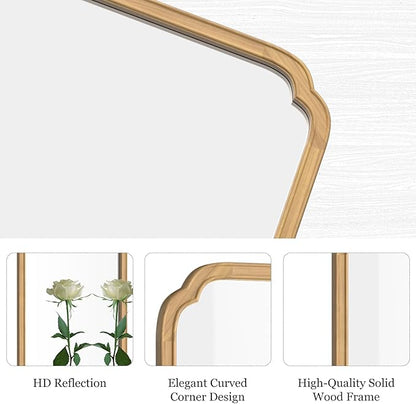 HOMECOOKIN Wood Bathroom Mirror for Wall Decor Arched Rounded Corner Rustic Wood Frame Wall Mirror Home Decorative for Vanity, Living Room, Bedroom, Entryway (20 x 30 inch, Natural)