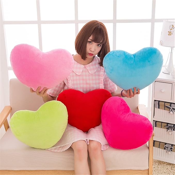 S_SSOY Plush Pillow Heart Shape Cushion Fluffy Throw Pillows Decorative Back Cushions for Valentine's Day (Red)