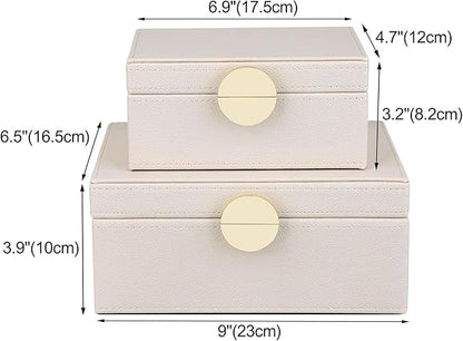 HofferRuffer Faux Leather Jewelry Boxes, Decorative Boxes Storage Accessory Organizer with Gold Hardware Decor, Classic Vegan Leather Set of 2 Pieces (CreamWhite)