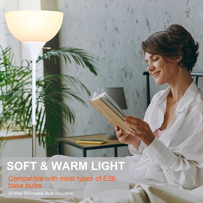 LALISU Floor Lamp, LED Standing Lamp 3 Way Dimmable Brightness Floor Lamp Rotary Switch Floor Lamps Modern Industrial Lamp with Shade, Tall Lamps for Living Room Bedroom Office Dining Room (White)
