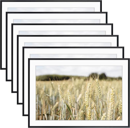 Golden State Art, Gallery Wall Frame Set of 6 - Black 13x19 Aluminum Photo Frames with Mat for 11x17 Pictures - 13 x 19 inch Metal Frame with Real Glass Cover - Elegant Home or Office Decor