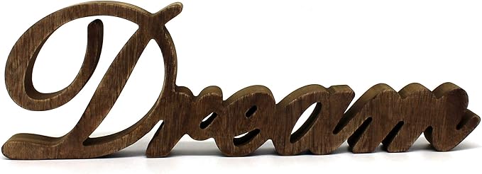 CVHOMEDECO. Rustic Vintage Distressed Wooden Words Sign Free Standing "Dream" Tabletop/Shelf/Home Wall/Office Decoration Art, 14 x 4-1/4 x 1 Inch
