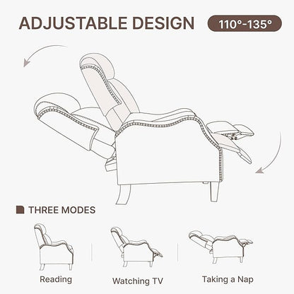KISLOT Leather Pushback Recliner Faux Armchair with Rivet Decoration Single Sofa Accent Chair for Living Room Bedroom
