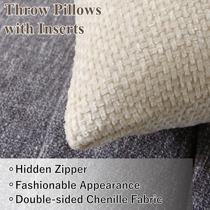 18" x 18" Decorative Throw Pillow with Inserts, Set of 2 Soft Modern Farmhouse Weave Pattern Throw Pillows, Square Boho Pillow for Couch, Bed, Sofa Decor (Beige, 18" x 18"(Pack of 2))