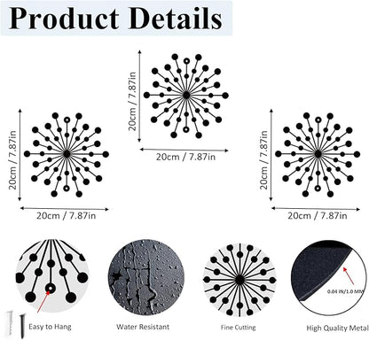 DUOOLN 3 Pcs Metal Sunburst Wall Art, Minimalist Hanging Wall Decor Single Line Art, Modern Abstract Geometrical Wall Sculptures, for Living Room Bedroom Bathroom Study Room Home Decor - Black