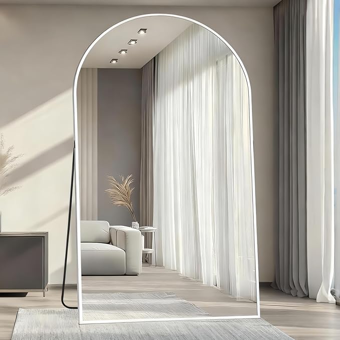 Dewfig Arched Full Length Mirror, 81"x41" Large Floor Mirror with Stand, Oversized Full Body Mirrors for Leaning or Hanging, Wall Mounted Mirrors for Bedroom, Living Room,Dressing Room, White